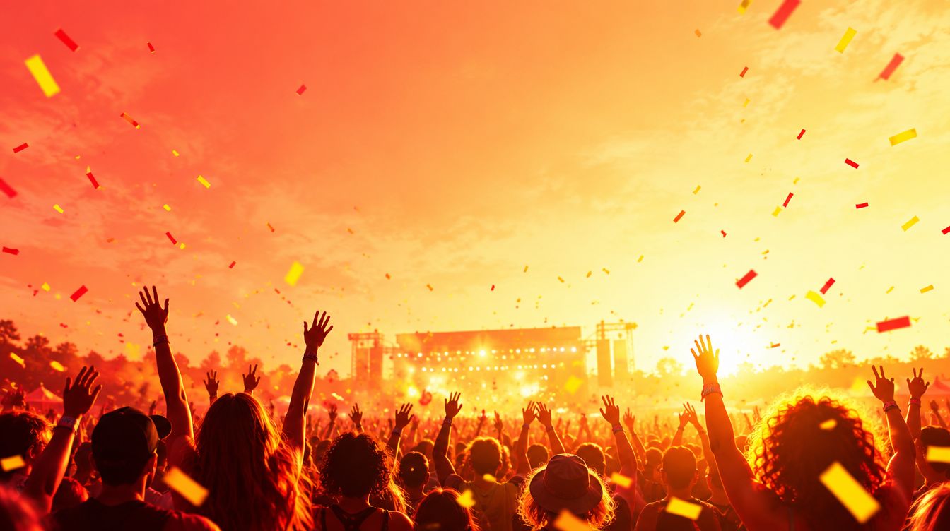 Crowd with hands in the air at an outdoor show